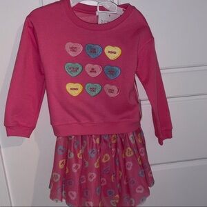 Girls Pink Heart Sweatshirt and skirt with Candy Heart Appliqués